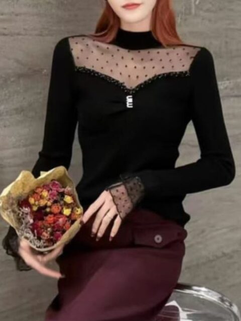 knitted top ful sleeve with lace design (4)